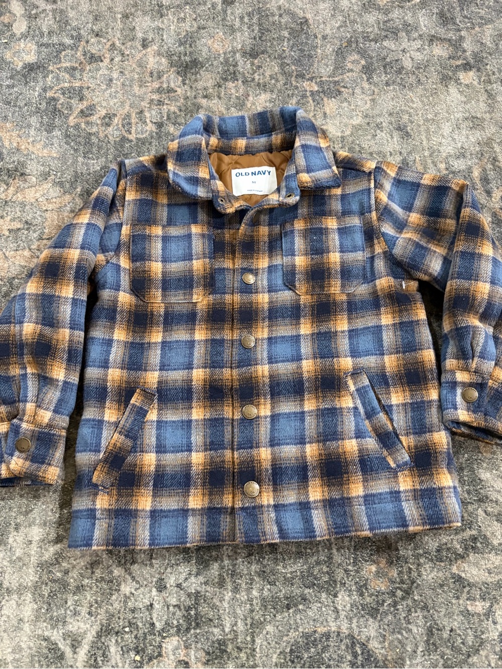 Old Navy Blue and Brown Plaid Snap-Front Kids Jacket